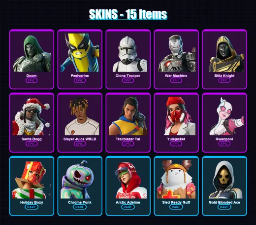 [PS4/PS5/XBOX/PC] | Doom | Peelverine | Clone Trooper | War Machine | Blitz Knight | 15 skin | 60 pickaxe | 27 emote | 47 glider | Lv566