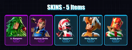 [PC/PSN] | Lt. Evergreen | Explorer Emilie | Mr. Dappermint | Wooly Warrior | Holiday Boxy | 5 skin | 7 pickaxe | 6 emote | 8 glider | Lv97 — Game account
