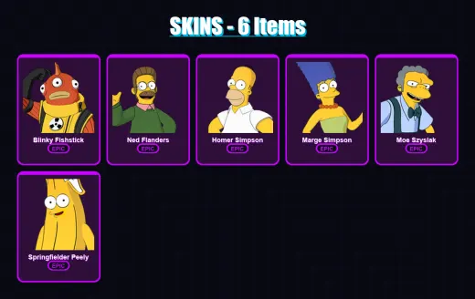 [PC/PSN] | Blinky Fishstick | Ned Flanders | Homer Simpson | Marge Simpson | Moe Szyslak | 6 skin | 11 pickaxe | 9 emote | 10 glider | Lv52