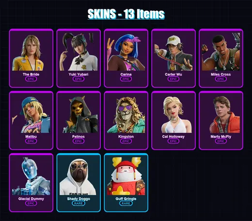 [PC/XBOX/PSN] | The Bride | Yuki Yubari | Carina | Carter Wu | Miles Cross | 13 skin | 35 pickaxe | 19 emote | 27 glider | Lv224 — Game account