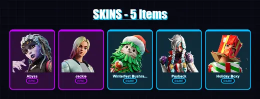[PC/XBOX/PSN] | Abyss | Jackie | Winterfest Bushranger | Payback | Holiday Boxy | 5 skin | 9 pickaxe | 8 emote | 12 glider | Lv131