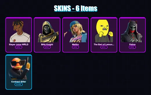 [PC/PSN] | Slayer Juice WRLD | Blitz Knight | Malibu | The Earl of Lemongrab | Felina | 6 skin | 54 pickaxe | 28 emote | 39 glider | Lv931