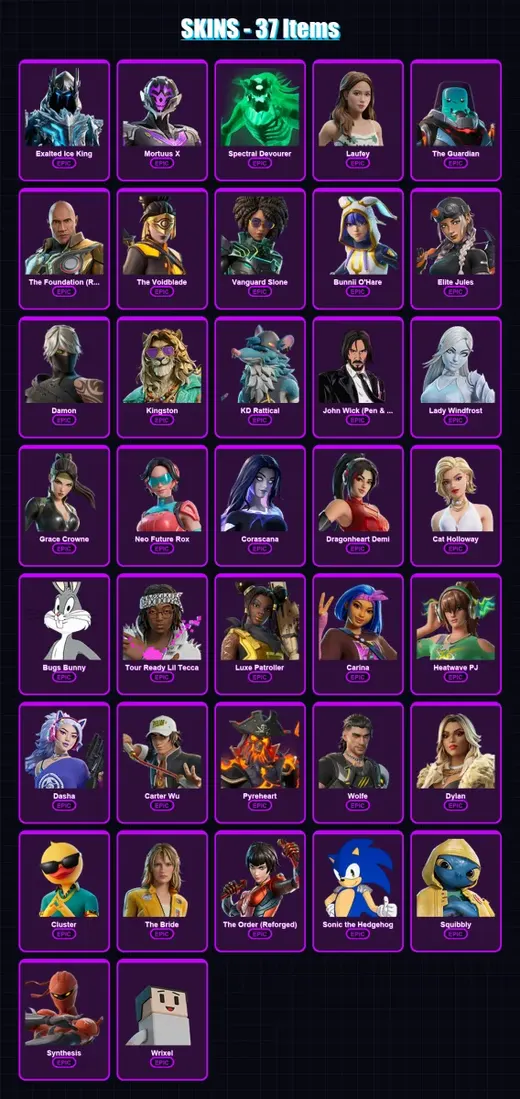 [PS4/PS5/PC] | Exalted Ice King | Mortuus X | Spectral Devourer | Laufey | The Guardian | 37 skin | 58 pickaxe | 37 emote | 42 glider | Lv556 — Game account