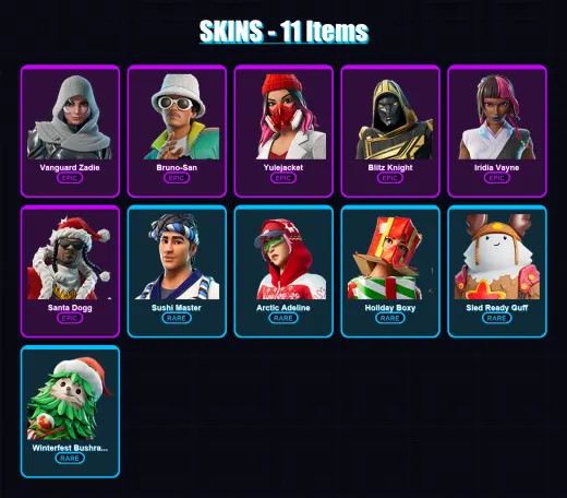 [PS4/PS5/XBOX/PC] | Vanguard Zadie | Bruno-San | Yulejacket | Blitz Knight | Iridia Vayne | 11 skin | 78 pickaxe | 32 emote | 53 glider | Lv1046