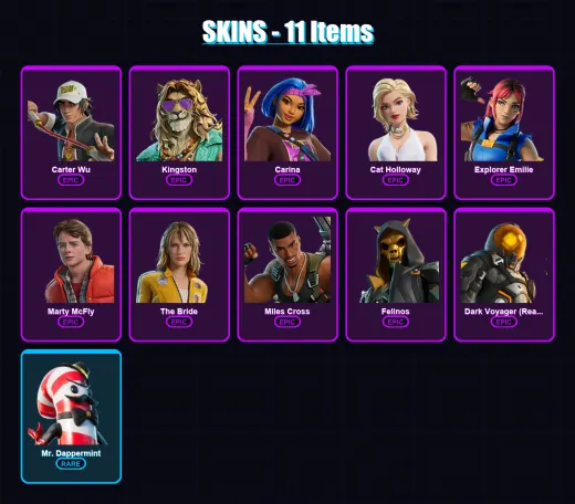 [PC/XBOX/PSN] | Carter Wu | Kingston | Carina | Cat Holloway | Explorer Emilie | 11 skin | 32 pickaxe | 21 emote | 28 glider | Lv848
