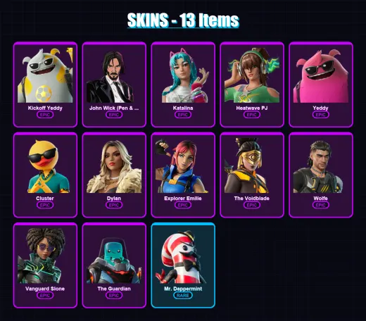 [PC/PSN] | Kickoff Yeddy | John Wick (Pen & Ink) | Katalina | Heatwave PJ | Yeddy | 13 skin | 29 pickaxe | 19 emote | 27 glider | Lv439