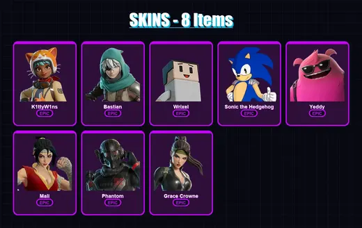 [PC/XBOX/PSN] | K1ttyW1ns | Bastian | Wrixel | Sonic the Hedgehog | Yeddy | 8 skin | 21 pickaxe | 10 emote | 18 glider | Lv383 — Game account