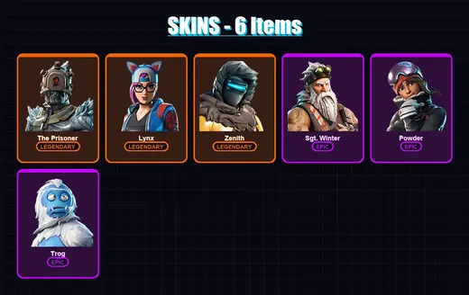 [PC/XBOX/PSN] | The Prisoner | Lynx | Zenith | Sgt. Winter | Powder | 6 skin | 5 pickaxe | 13 emote | 10 glider | Lv86 — Game account