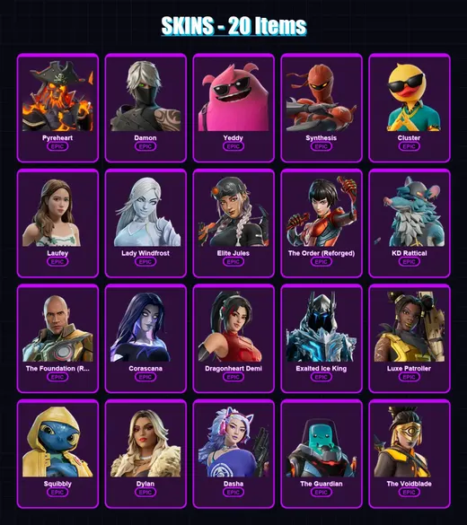 [PC/XBOX/PSN] | Pyreheart | Damon | Yeddy | Synthesis | Cluster | 20 skin | 27 pickaxe | 18 emote | 21 glider | Lv217 — Game account