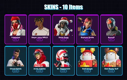 [PC/XBOX/PSN] | Yulejacket | Slayer Juice WRLD | Santa Dogg | Explorer Emilie | Burnoff | 10 skin | 10 pickaxe | 3 emote | 8 glider | Lv30 — Game account