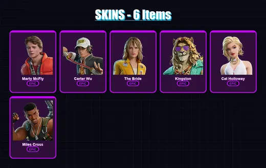 [PC/XBOX/PSN] | Marty McFly | Carter Wu | The Bride | Kingston | Cat Holloway | 6 skin | 23 pickaxe | 17 emote | 17 glider | Lv146