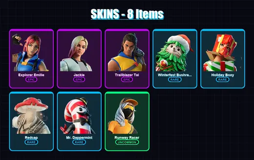 [PC/XBOX/PSN] | Explorer Emilie | Jackie | Trailblazer Tai | Winterfest Bushranger | Holiday Boxy | 8 skin | 14 pickaxe | 12 emote | 15 glider | Lv2