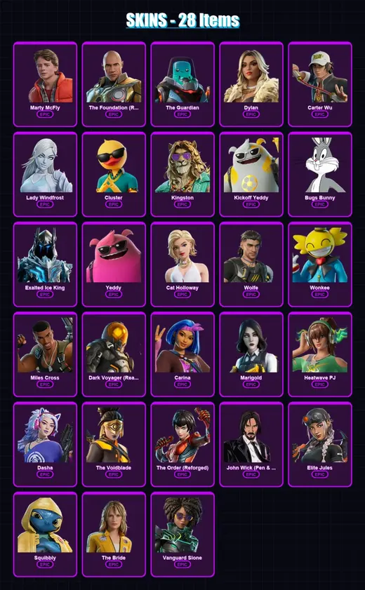 [PC/XBOX/PSN] | Marty McFly | The Foundation (Reforged) | The Guardian | Dylan | Carter Wu | 28 skin | 44 pickaxe | 39 emote | 41 glider | Lv698 — Game account
