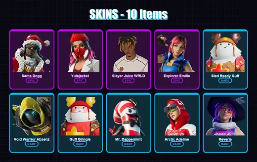 [PC/PSN] | Santa Dogg | Yulejacket | Slayer Juice WRLD | Explorer Emilie | Sled Ready Guff | 10 skin | 16 pickaxe | 8 emote | 15 glider | Lv155 — Game account