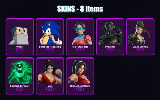 [PC/XBOX/PSN] | Wrixel | Sonic the Hedgehog | Neo Future Rox | Phantom | Grace Crowne | 8 skin | 14 pickaxe | 7 emote | 12 glider | Lv53