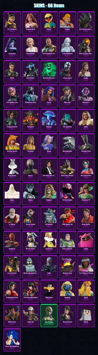 [PC] | The Voidblade | Chappell Roan | Cluster | He-Man | Xenomorph (Alien: Earth) | 66 skin | 68 pickaxe | 43 emote | 41 glider | Lv417 — Game account