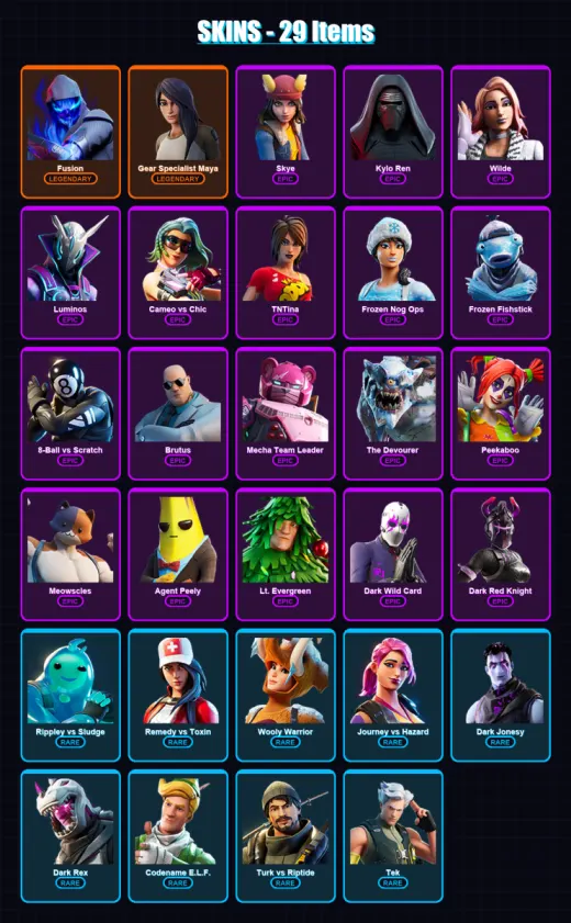 [PC/XBOX/PSN] | Fusion | Gear Specialist Maya | Skye | Kylo Ren | Wilde | 29 skin | 20 pickaxe | 26 emote | 18 glider | Lv317