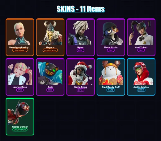 [PS4/PS5/PC] | Paradigm (Reality-659) | Magnus | Bytes | Meow Skulls | Yuki Yubari | 11 skin | 46 pickaxe | 18 emote | 33 glider | Lv421