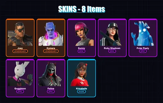 [PC/XBOX/PSN] | Joey | Kymera | Sunny | Ruby Shadows | Polar Peely | 8 skin | 16 pickaxe | 14 emote | 15 glider | Lv181 — Game account