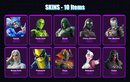 [PC/XBOX/PSN] | Nyanja | Kyran Aryk | Doom | Chaos Director | War Machine | 10 skin | 16 pickaxe | 9 emote | 11 glider | Lv74