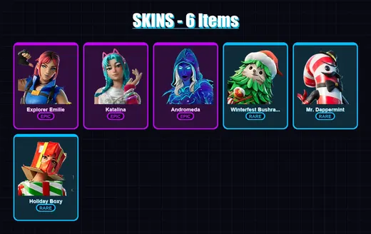 [PC/XBOX/PSN] | Explorer Emilie | Katalina | Andromeda | Winterfest Bushranger | Mr. Dappermint | 6 skin | 4 pickaxe | 4 emote | 6 glider | Lv22