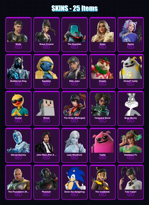 [PC/XBOX/PSN] | Wolfe | Grace Crowne | The Guardian | Dylan | Dasha | 25 skin | 61 pickaxe | 32 emote | 49 glider | Lv862 — Game account