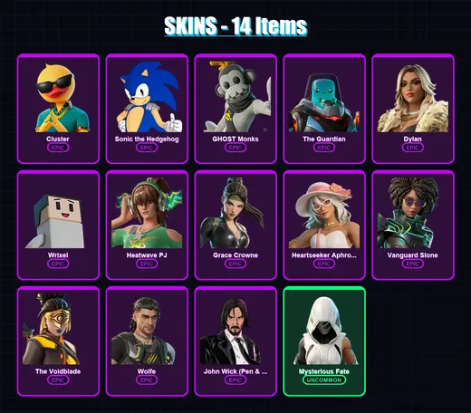[PC/PSN] | Cluster | Sonic the Hedgehog | GHOST Monks | The Guardian | Dylan | 14 skin | 20 pickaxe | 16 emote | 17 glider | Lv155 — Game account