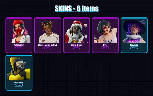 [PC/XBOX] | Yulejacket | Slayer Juice WRLD | Santa Dogg | Evie | Reverie | 6 skin | 22 pickaxe | 15 emote | 20 glider | Lv242 — Game account