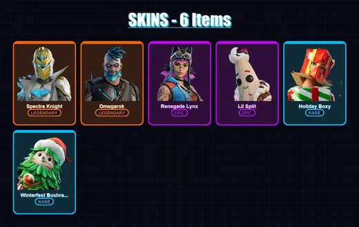 [PC/XBOX/PSN] | Spectra Knight | Omegarok | Renegade Lynx | Lil Split | Holiday Boxy | 6 skin | 12 pickaxe | 7 emote | 12 glider | Lv155