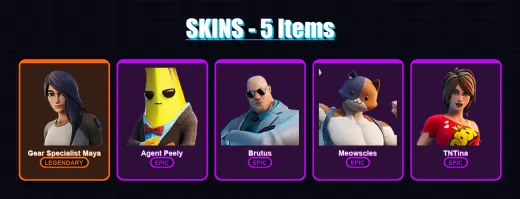 [PC/XBOX/PSN] | Gear Specialist Maya | Agent Peely | Brutus | Meowscles | TNTina | 5 skin | 5 pickaxe | 6 emote | 7 glider | Lv92