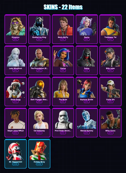 [PS4/PS5/PC] | Kingston | Exalted Ice King | Marty McFly | Dasha | Trailblazer Tai | 22 skin | 65 pickaxe | 28 emote | 47 glider | Lv557