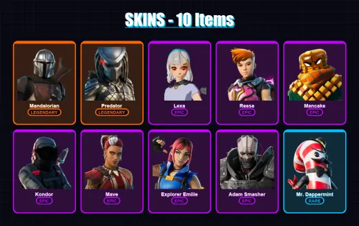 [PC/PSN] | Mandalorian | Predator | Lexa | Reese | Mancake | 10 skin | 8 pickaxe | 4 emote | 9 glider | Lv82