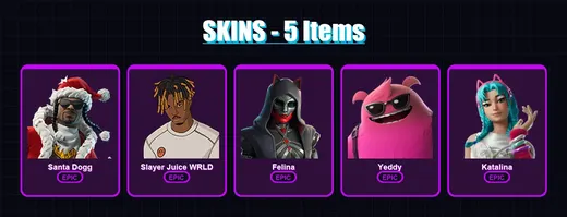 [PS4/PS5/XBOX/PC] | Santa Dogg | Slayer Juice WRLD | Felina | Yeddy | Katalina | 5 skin | 37 pickaxe | 13 emote | 28 glider | Lv253