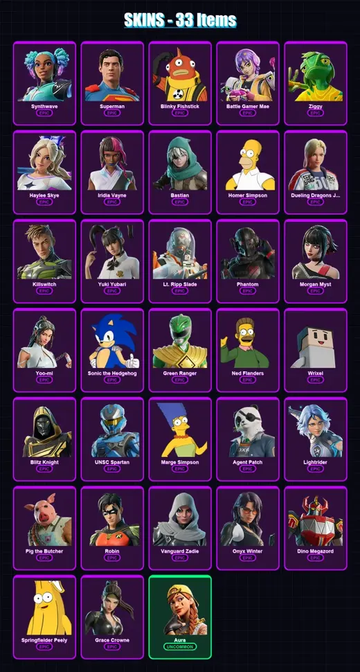 [PC/XBOX] | Synthwave | Superman | Blinky Fishstick | Battle Gamer Mae | Ziggy | 33 skin | 101 pickaxe | 57 emote | 61 glider | Lv1316 — Game account