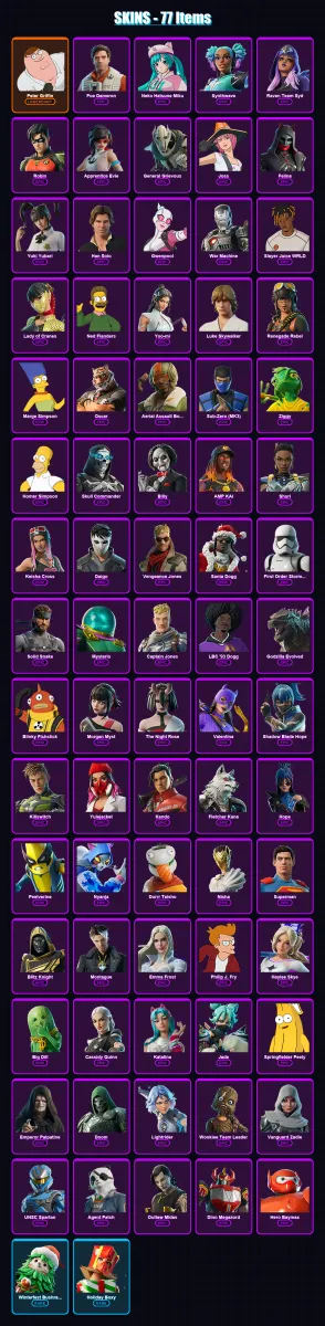 [PS4/PS5/XBOX/PC] | Peter Griffin | Poe Dameron | Neko Hatsune Miku | 77 skin | Lv1439