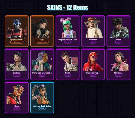 [PC/XBOX/PSN] | Optimus Prime | Era | Tropical Punch Zoey | Unpeely | Trace | 12 skin | 10 pickaxe | 9 emote | 10 glider | Lv113 — Game account