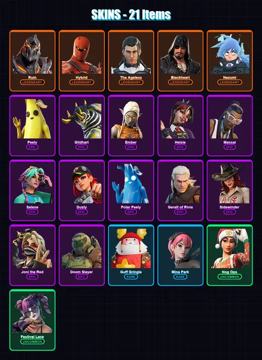 [PC/XBOX] | Ruin | Hybrid | The Ageless | Blackheart | Nezumi | 21 skin | 28 pickaxe | 25 emote | 23 glider | Lv272 — Game account
