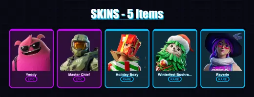 [PC/PSN] | Yeddy | Master Chief | Holiday Boxy | Winterfest Bushranger | Reverie | 5 skin | 33 pickaxe | 12 emote | 37 glider | Lv609