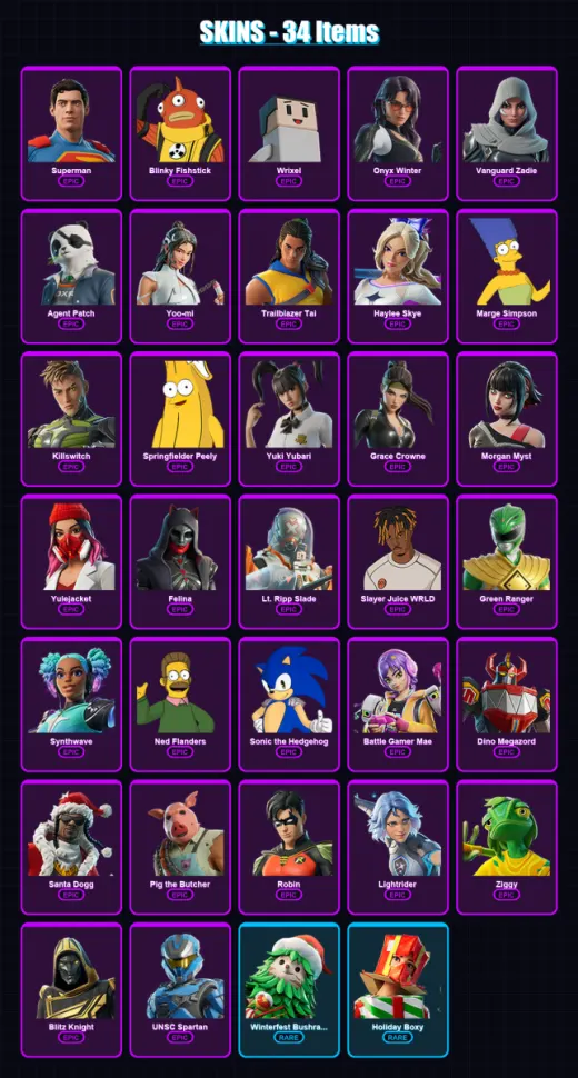 [PS4/PS5/XBOX/PC] | Superman | Blinky Fishstick | Wrixel | Onyx Winter | Vanguard Zadie | 34 skin | 106 pickaxe | 62 emote | 74 glider | Lv1021 — Game account