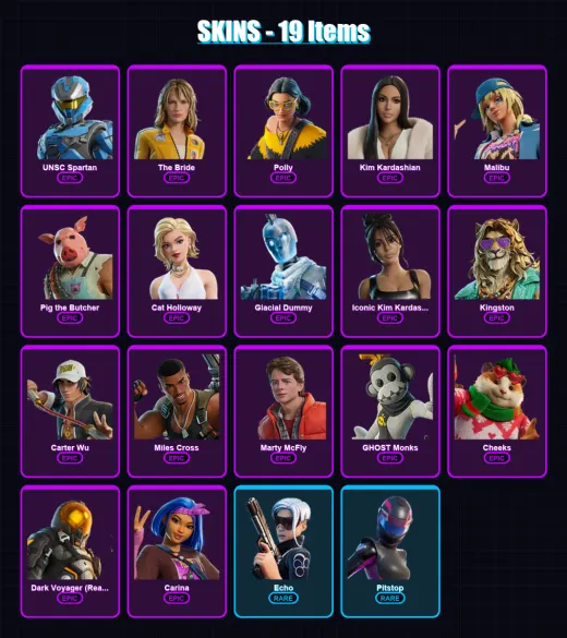 [PC/XBOX] | UNSC Spartan | The Bride | Polly | Kim Kardashian | Malibu | 19 skin | 40 pickaxe | 19 emote | 25 glider | Lv448