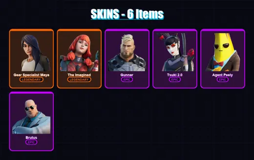 [PC/PSN] | Gear Specialist Maya | The Imagined | Gunnar | Tsuki 2.0 | Agent Peely | 6 skin | 8 pickaxe | 7 emote | 12 glider | Lv84