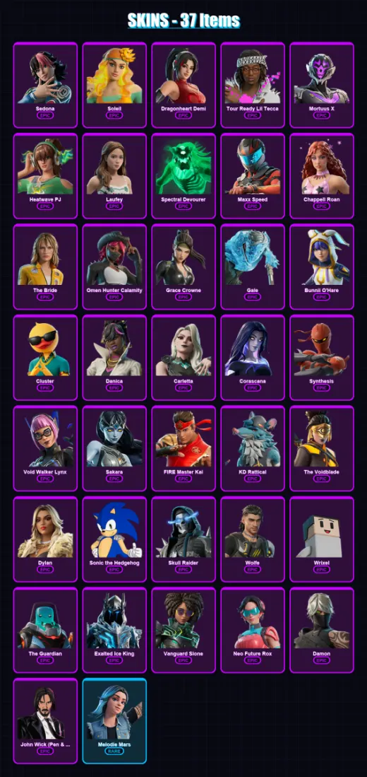 [PC/XBOX/PSN] | Sedona | Soleil | Dragonheart Demi | Tour Ready Lil Tecca | Mortuus X | 37 skin | 31 pickaxe | 16 emote | 14 glider | Lv146