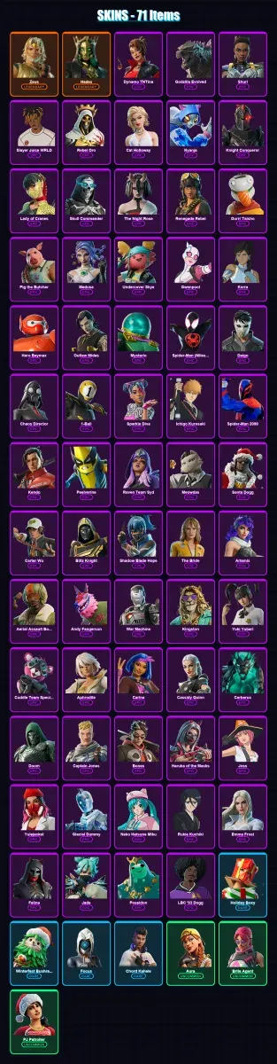 [PS4/PS5/XBOX/PC] | Zeus | Hades | Dynamo TNTina | Godzilla Evolved | Shuri | 71 skin | 120 pickaxe | 88 emote | 77 glider | Lv1262