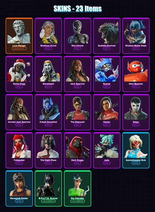 [PS4/PS5/XBOX/PC] | Love Ranger | Studious Scout | She-Venom | 23 skin | Lv232 — Game account