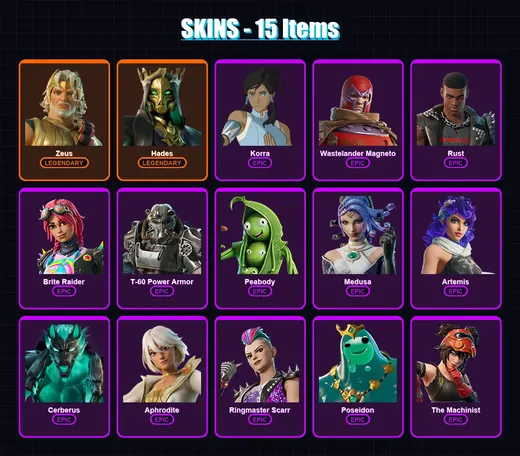 [PC/PSN] | Zeus | Hades | Korra | Wastelander Magneto | Rust | 15 skin | 46 pickaxe | 24 emote | 32 glider | Lv478