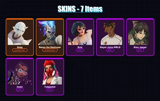 [PC/PSN] | Snap | Renzo the Destroyer | Evie | Slayer Juice WRLD | Eren Jaeger | 7 skin | 36 pickaxe | 21 emote | 34 glider | Lv412 — Game account