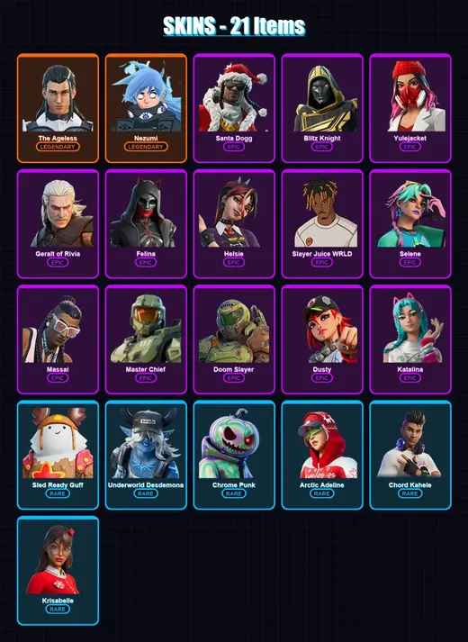 [PC/PSN] | The Ageless | Nezumi | Santa Dogg | Blitz Knight | Yulejacket | 21 skin | 81 pickaxe | 46 emote | 57 glider | Lv1219 — Game account