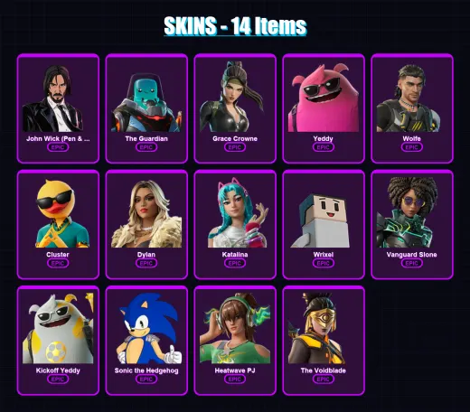 [PC/XBOX/PSN] | John Wick (Pen & Ink) | The Guardian | Grace Crowne | Yeddy | Wolfe | 14 skin | 29 pickaxe | 15 emote | 23 glider | Lv390 — Game account