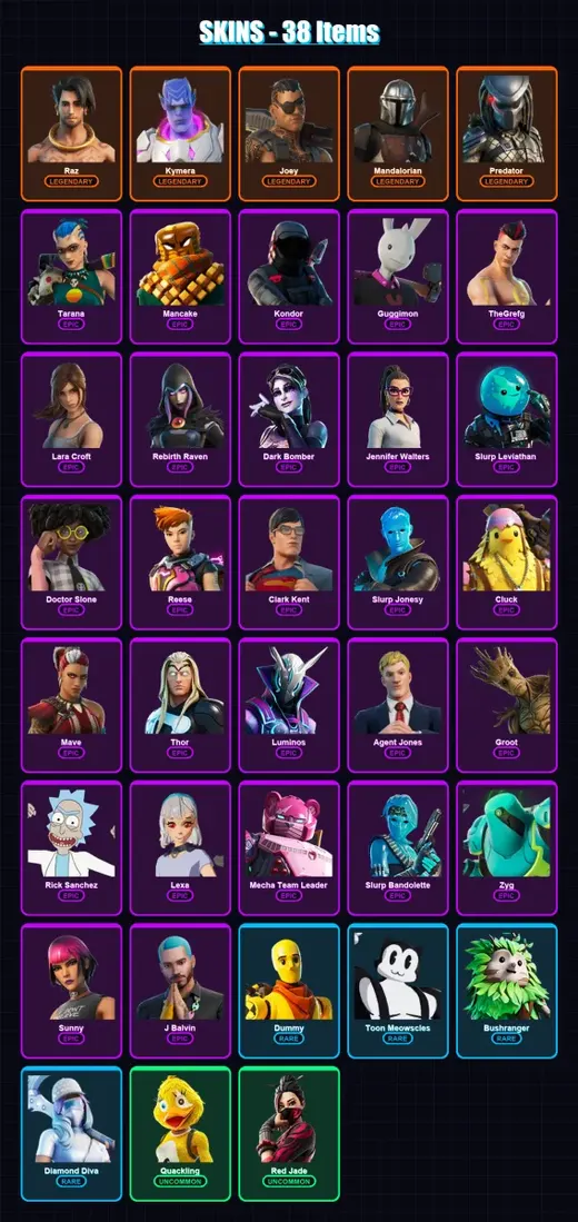 [SWITCH/XBOX/PSN/PC] | Raz | Kymera | Joey | Mandalorian | Predator | 38 skin | 29 pickaxe | 35 emote | 26 glider | Lv349