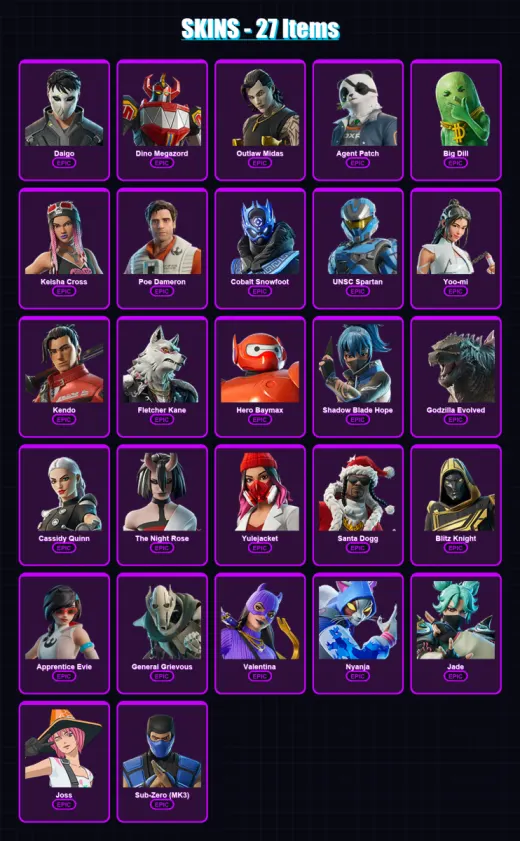 [PS4/PS5/PC] | Daigo | Dino Megazord | Outlaw Midas | Agent Patch | Big Dill | 27 skin | 79 pickaxe | 39 emote | 48 glider | Lv631